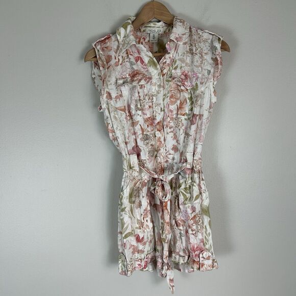 Rachel Zoe Pants - Rachel Zoe 2 Floral Linen Romper Shirt Playsuit Garden Party Chic Coquette XS